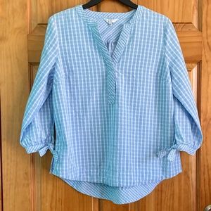 Women’s size medium Crown and Ivy blue and white checked 3/4 length sleeve top